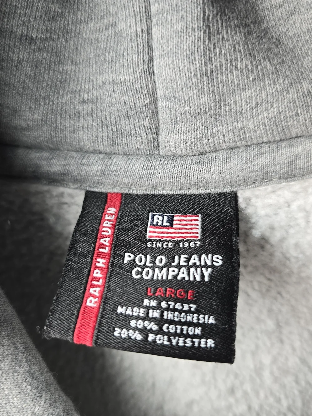 Ralph Lauren Men's Grey Chenille RL Patch Zip Fleece Hoodie Y2k